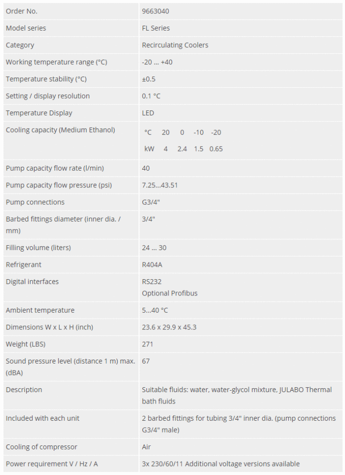 Julabo FL4003 -20°C 30L Recirculating Chiller with 40L/Min Pump - Image 5