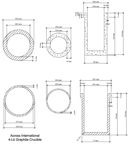 Graphite Crucible w/ SiO2 Liner for Metal Casting 150ml Capacity