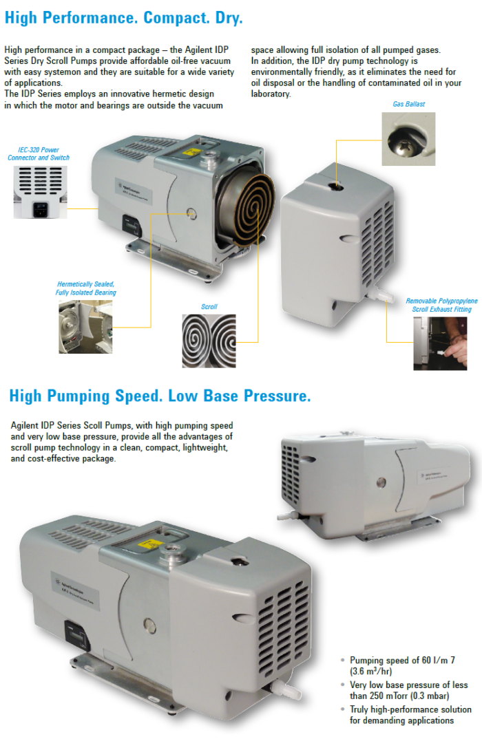 Agilent IDP-3 2.1 cfm Oil-Free Compact Dry Scroll Pump - 110V - Image 4