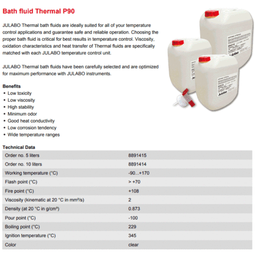 Julabo P90 -90°C to +170°C Thermal Bath Fluid - 10L