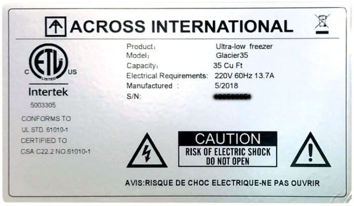 Ai Glacier 34 Cu Ft -86C Ultra-Low Upright Freezer ETL 220V - Image 12